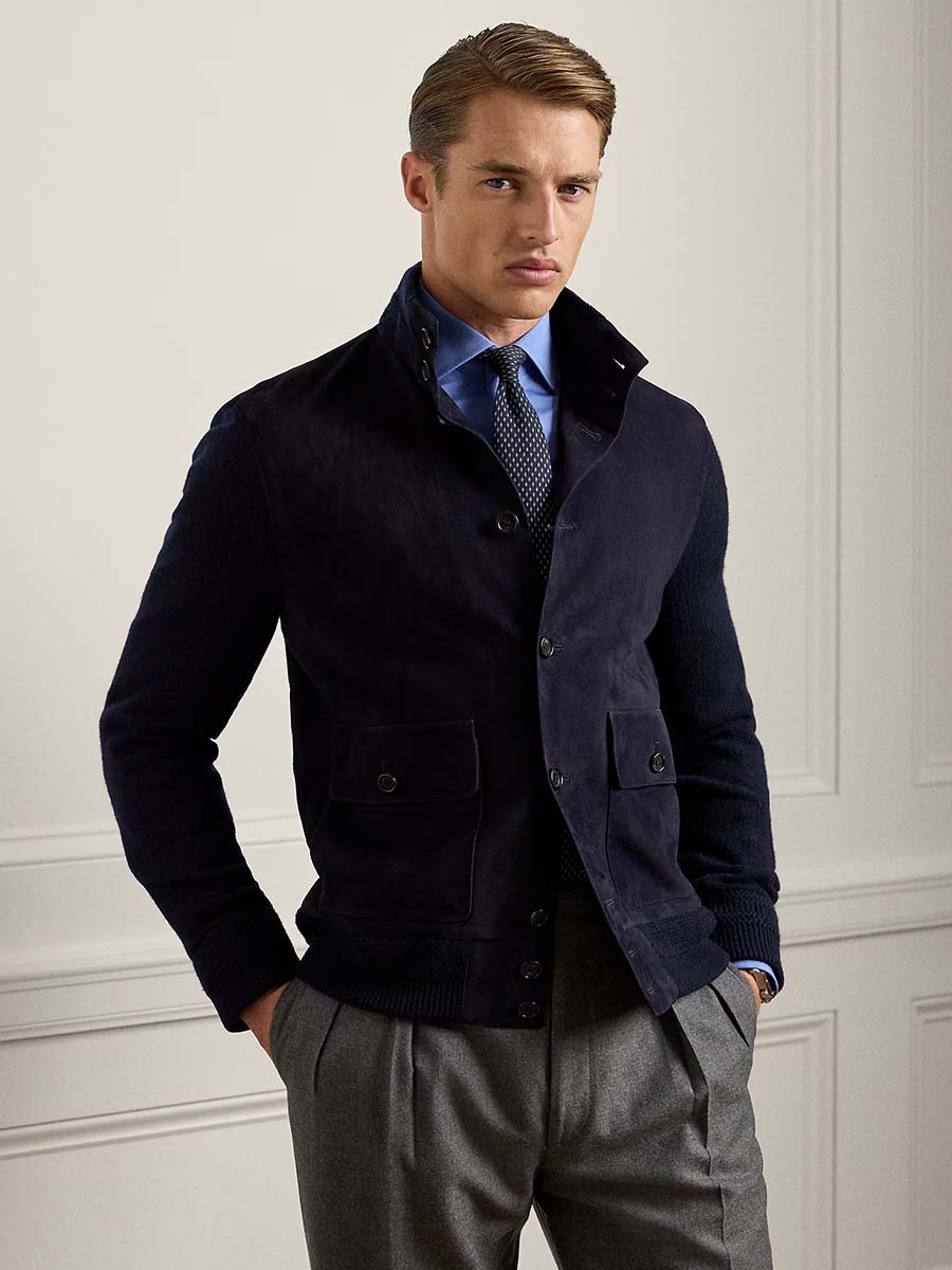 Suede-Front Cashmere Cardigan