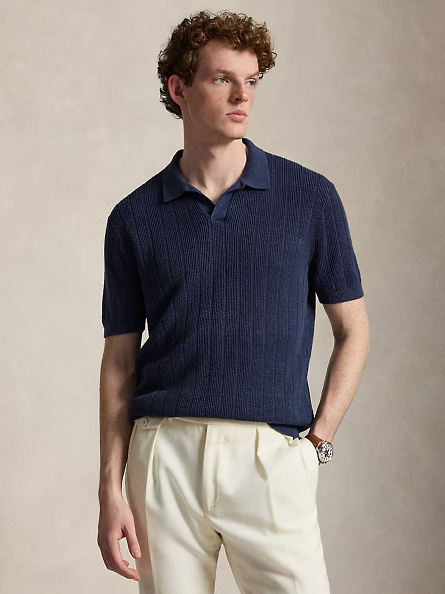 Linen Johnny-Collar Sweater